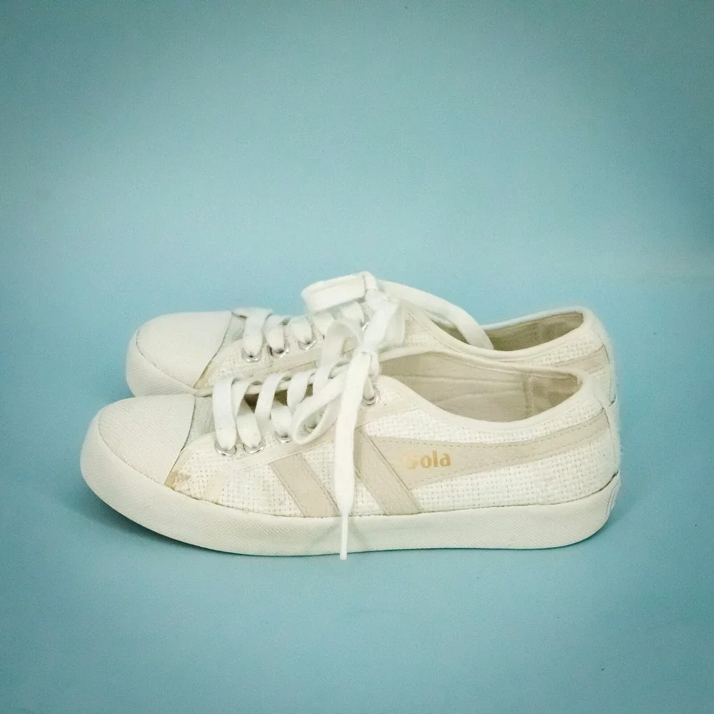 Gola Size 6 White Natural Coaster Raffia Low Top Lace Up Textile Upper Sneakers